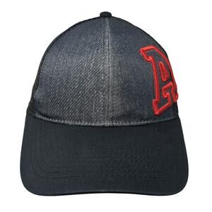 A Snapback Trucker Hat Black One Size Adjustable Embroidered Mesh Back Halo